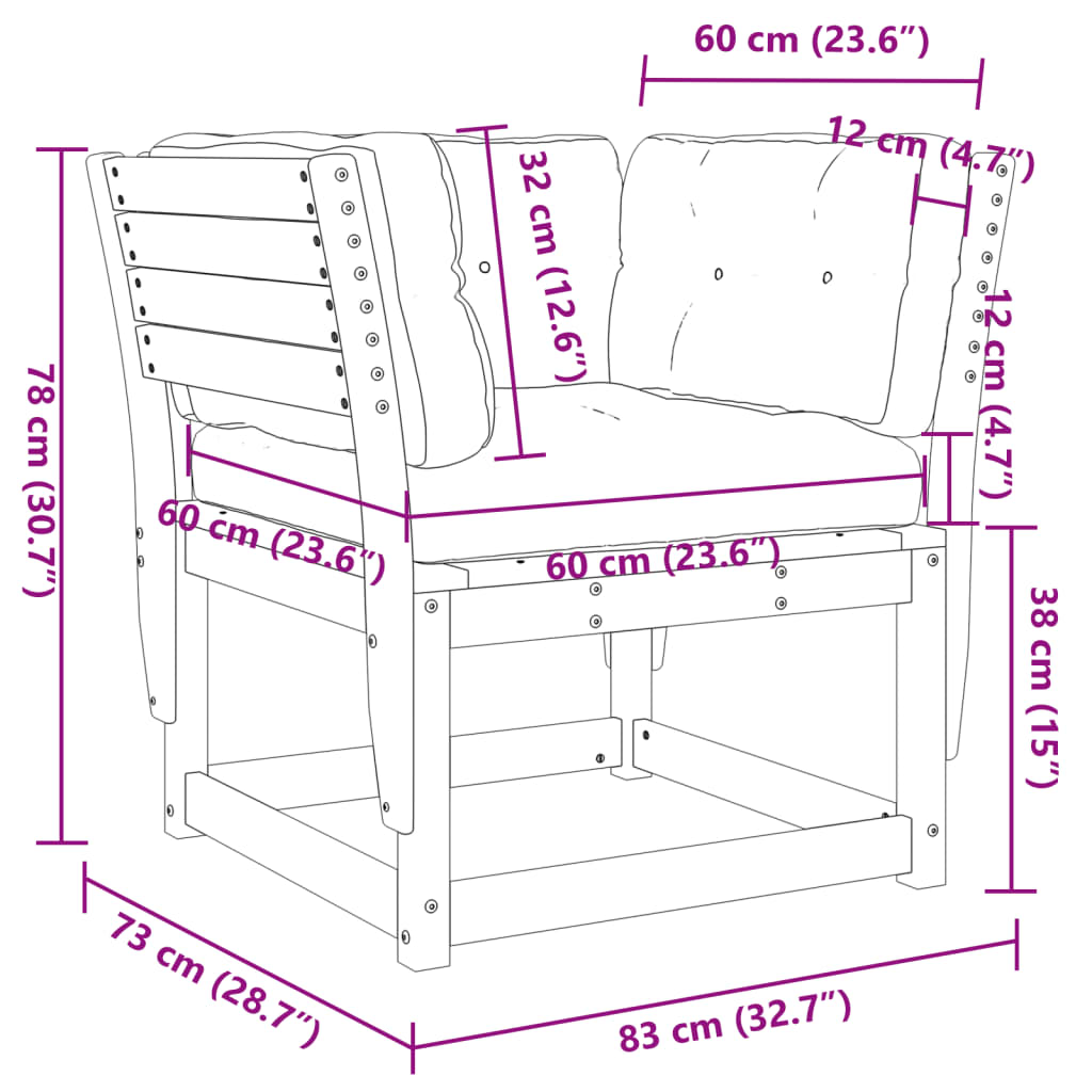 Vrtna sofa od impregnirane borovine s naslonima i jastucima