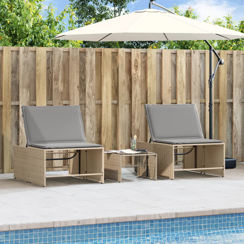 Ležaljke 2 kom sa stolom bež boje poliratana