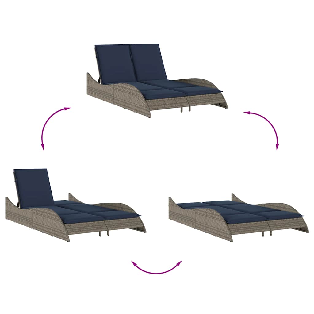 Ležaljka s jastucima siva 114x205x73 cm poli ratan