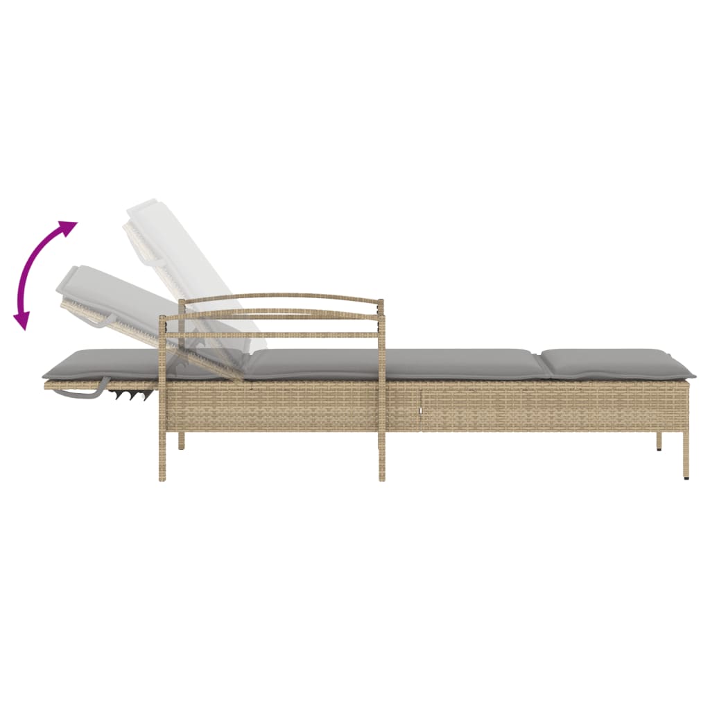 Ležaljka za sunčanje s jastukom bež 63x200x81 cm poliratan
