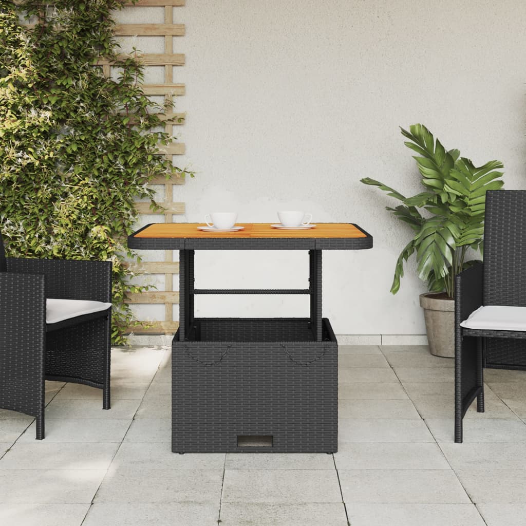 Vrtni stol crni 80 x 80 x 71 cm od poliratana i bagremovog drva