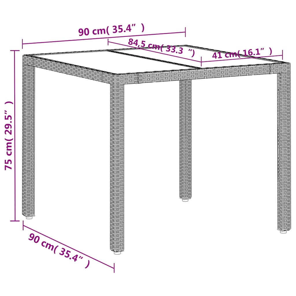 Vrtni stol sa staklenom pločom sivi 90x90x75 cm od poliratana
