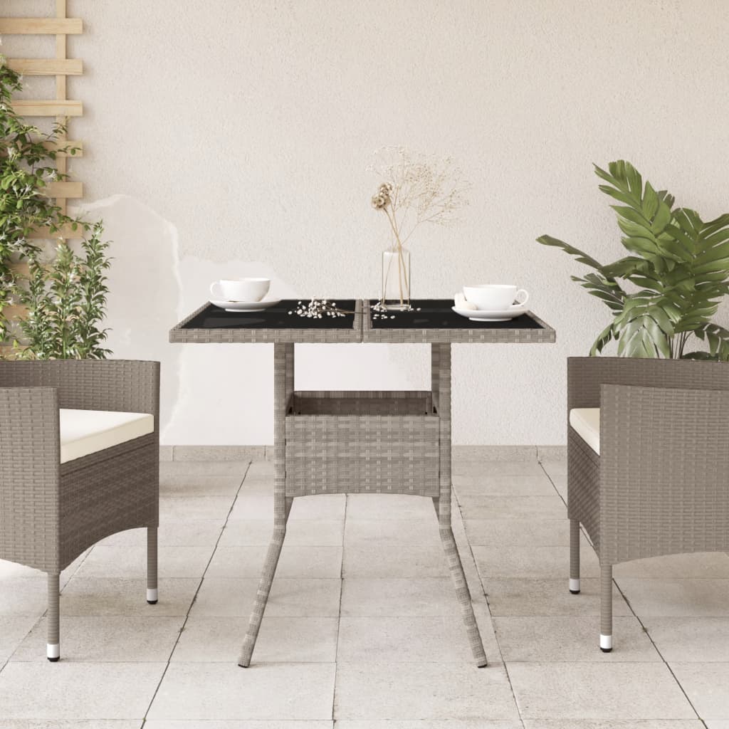 Vrtni stol sa staklenom pločom sivi 80 x 80 x 75 cm poliratan