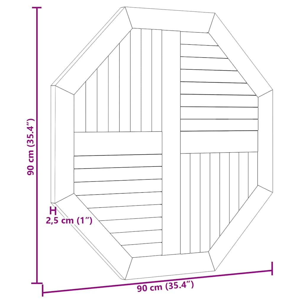 Stolna ploča 90 x 90 x 2,5 cm osmerokutna od masivne tikovine