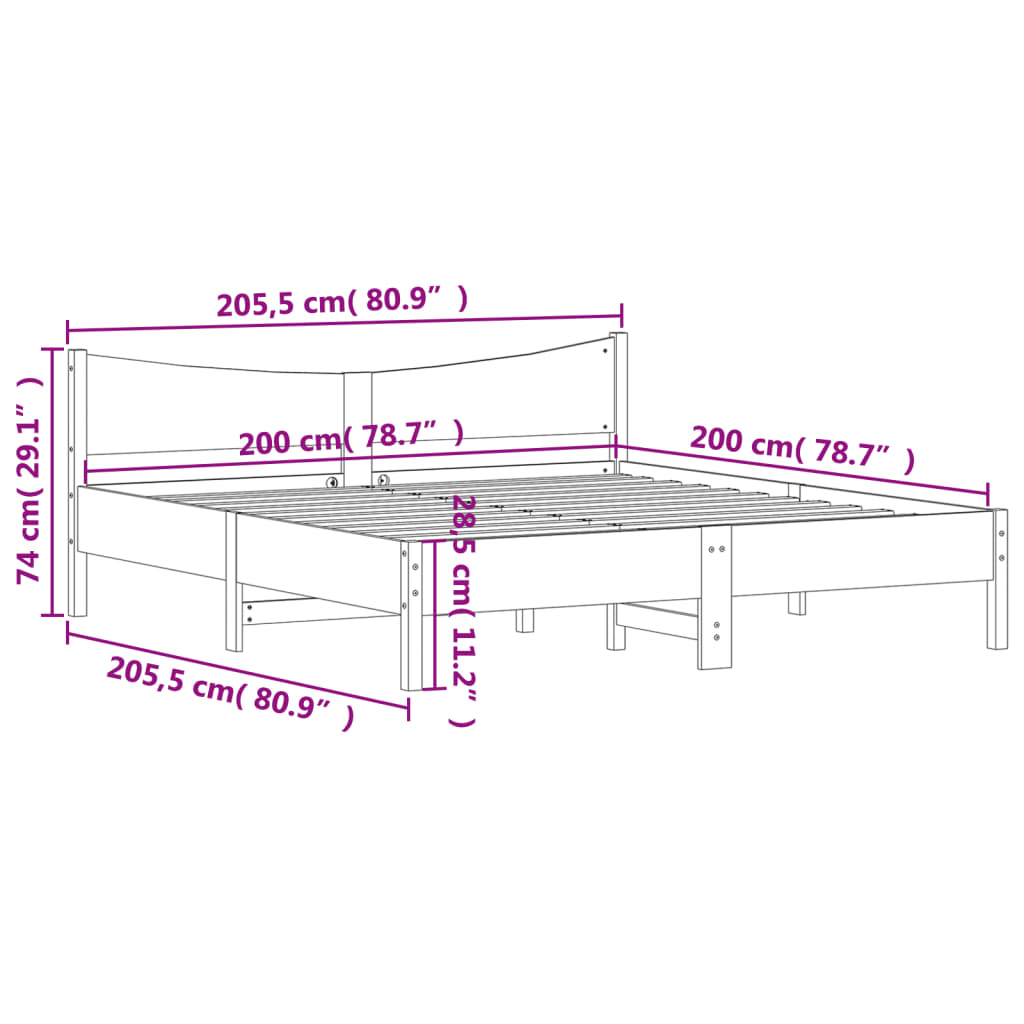 Okvir kreveta bez madraca 200 x 200 cm od masivne borovine