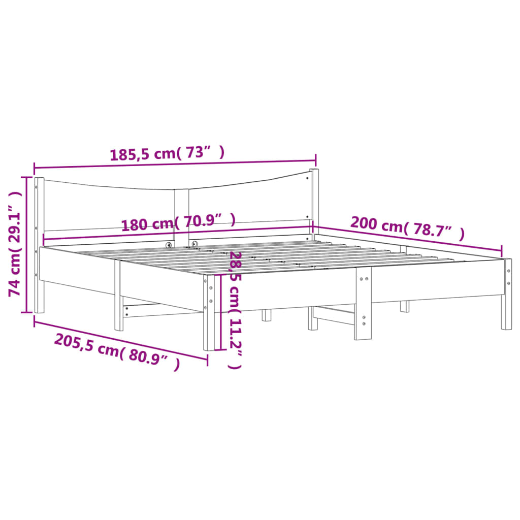 Okvir kreveta bez madraca bijeli 180x200 cm od masivne borovine