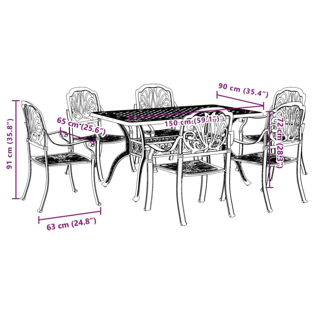 7-dijelni vrtni blagovaonski set brončani lijevani aluminij