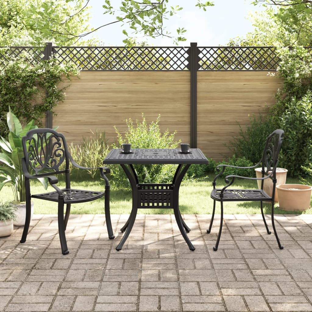 3-dijelni bistro set crni od lijevanog aluminija