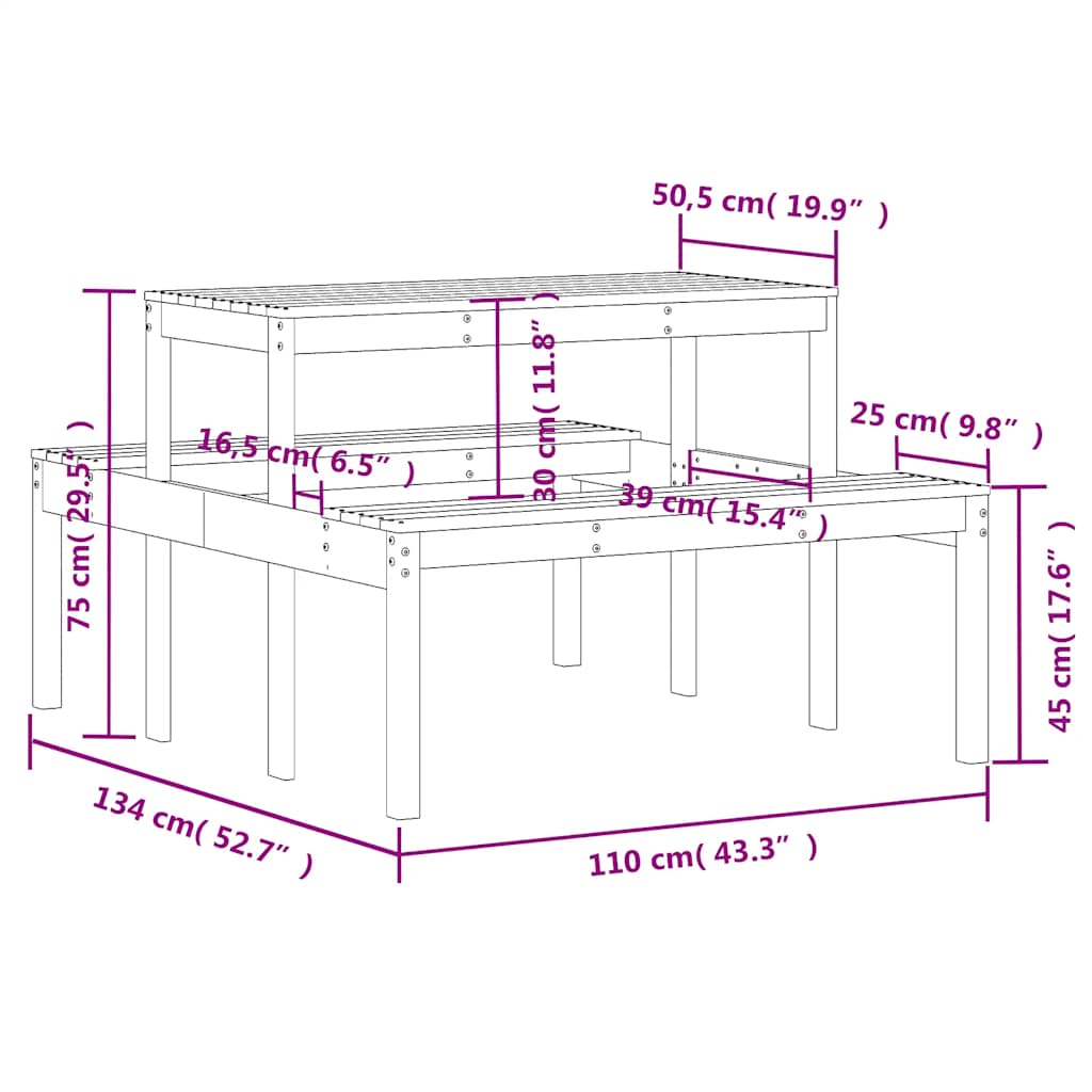 Stol za piknik 110 x 134 x 75 cm od masivne duglazije