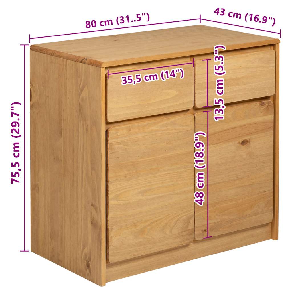 Komoda SAUDA boja hrasta 80 x 43 x 75,5 cm od masivne borovine