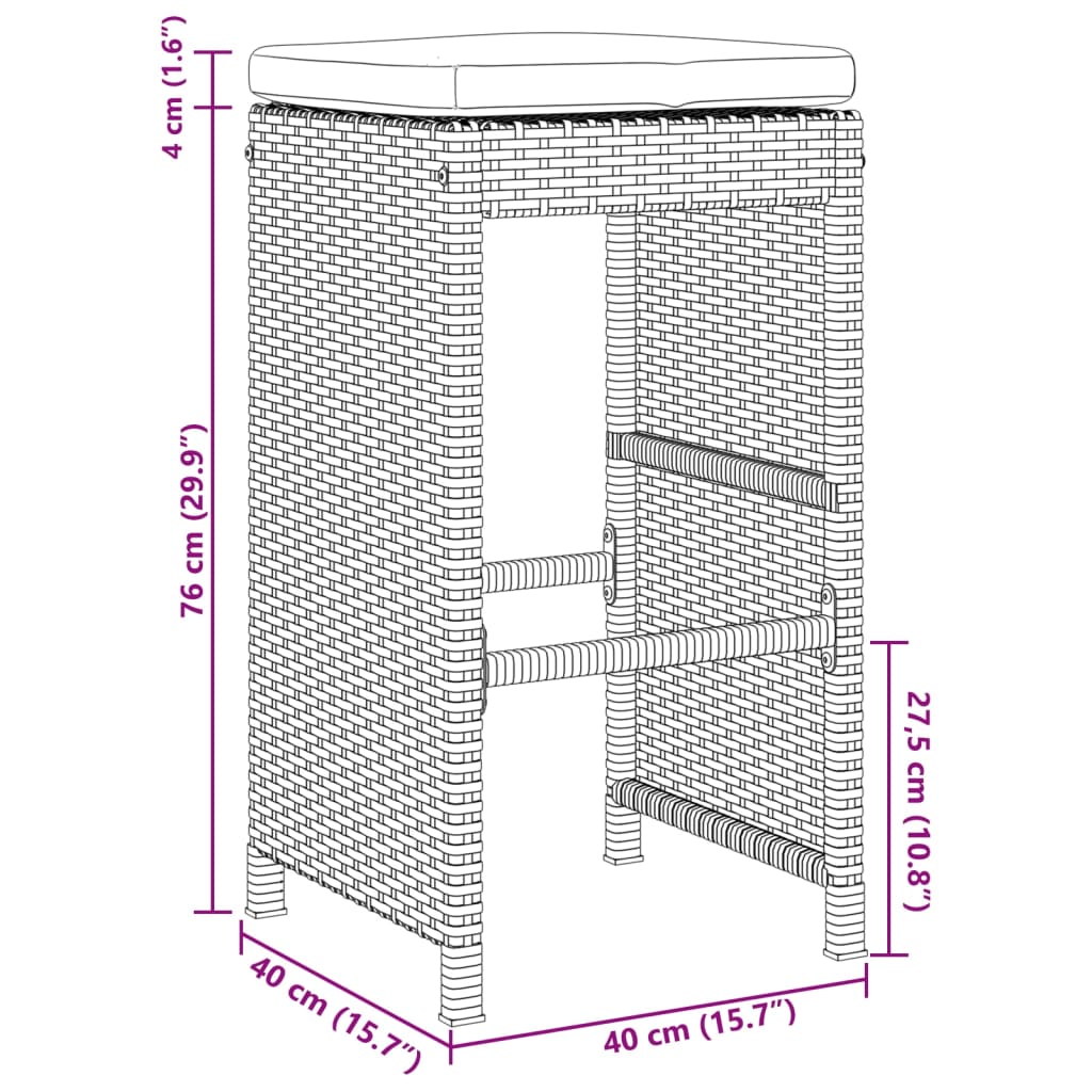 Vrtni barski stolci s jastucima 4 kom smeđi od poliratana