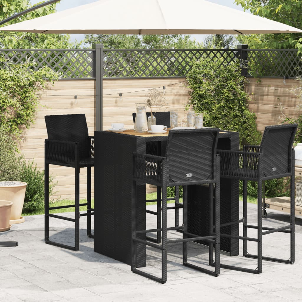 Vrtni barski stol s drvenom pločom crni 105x80x110 cm poliratan