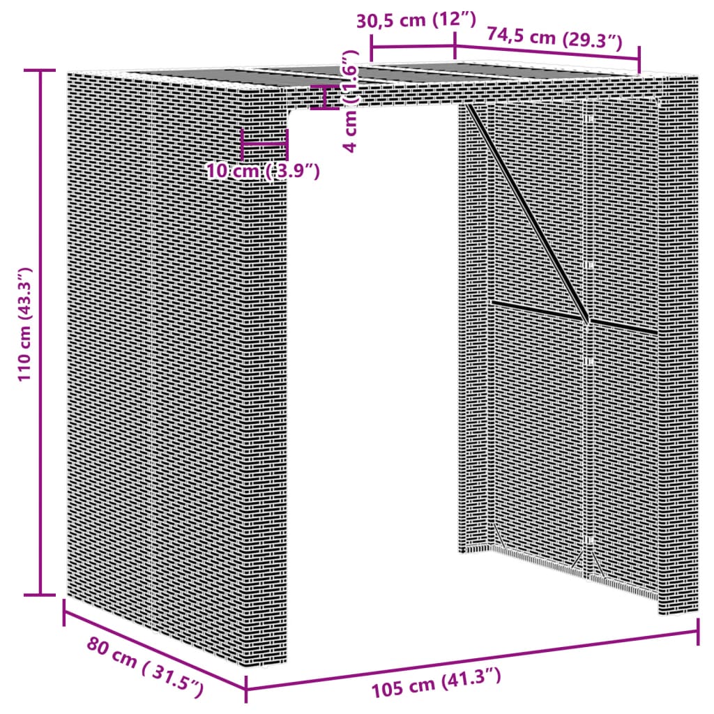 Vrtni barski stol s drvenom pločom crni 105x80x110 cm poliratan