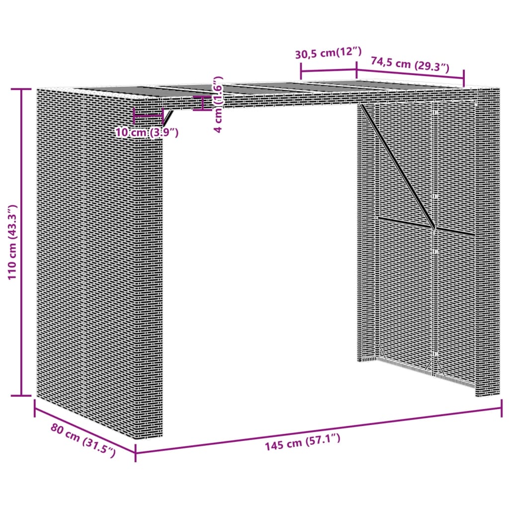 Vrtni barski stol s drvenom pločom crni 145x80x110 cm poliratan
