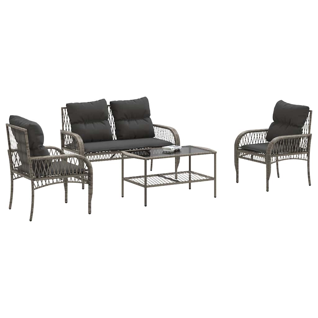 4-dijelni set vrtnih sofa od poliratana s jastucima sivi