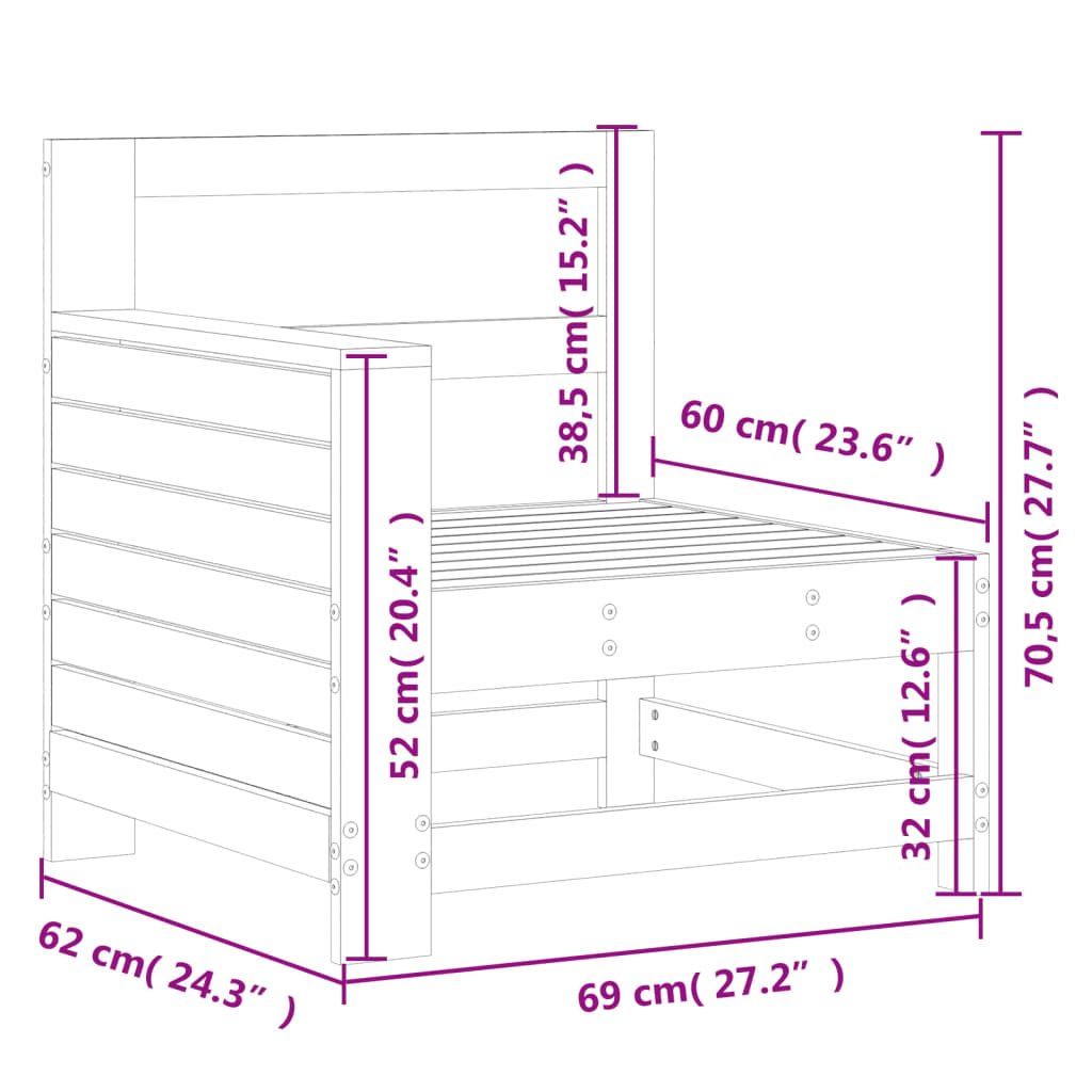 Vrtna sofa s naslonom za ruke bijela 69x62x70,5 cm od borovine