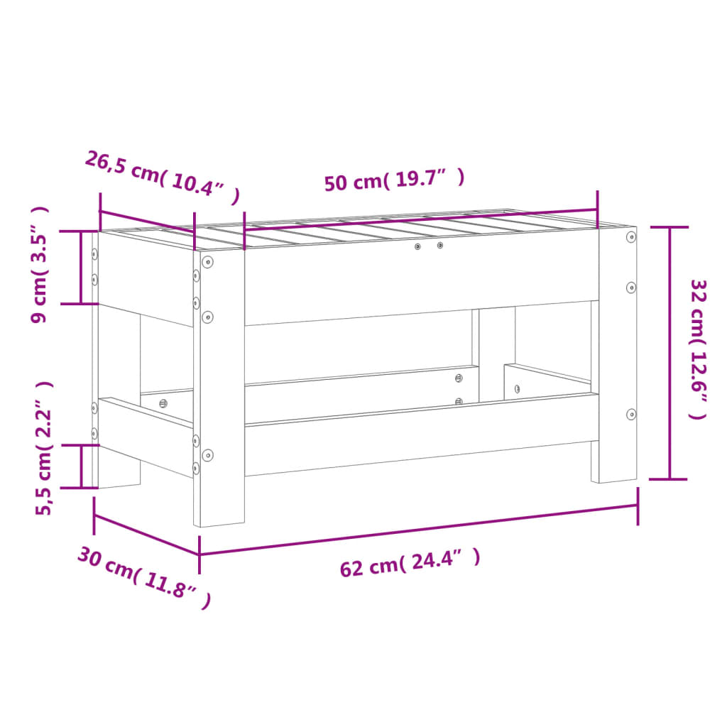 Vrtni tabure bijeli 62 x 30 x 32 cm od masivne borovine