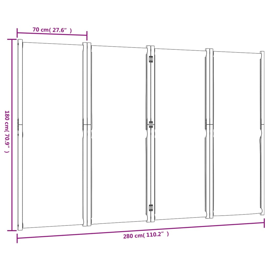 Sobna pregrada s 4 panela svjetlosiva 280 x 180 cm