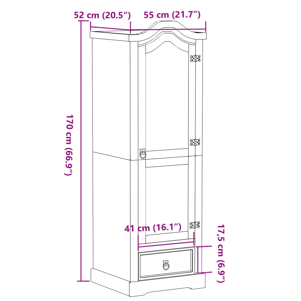 Ormar Corona 55 x 52 x 170 cm od masivne borovine