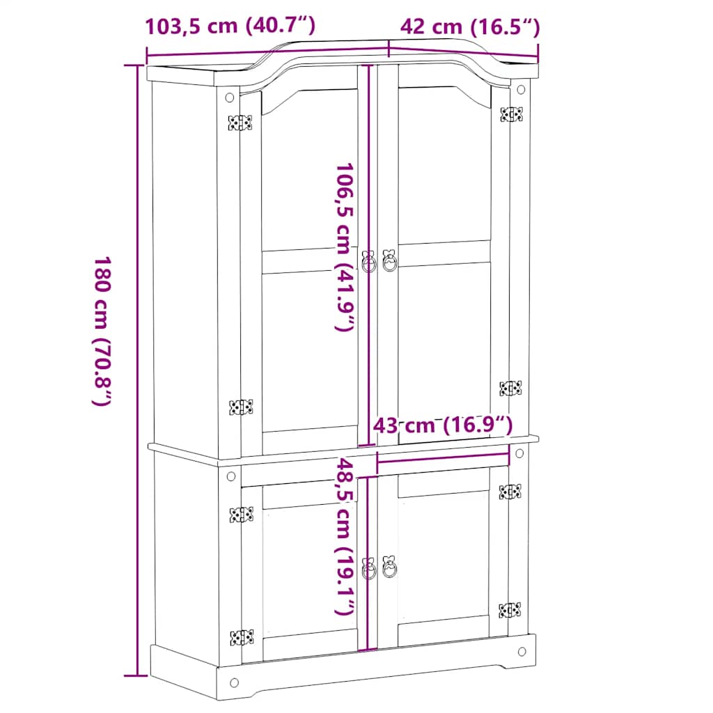 Vitrina sa staklom Corona 103,5 x 42 x 180 cm masivna borovina