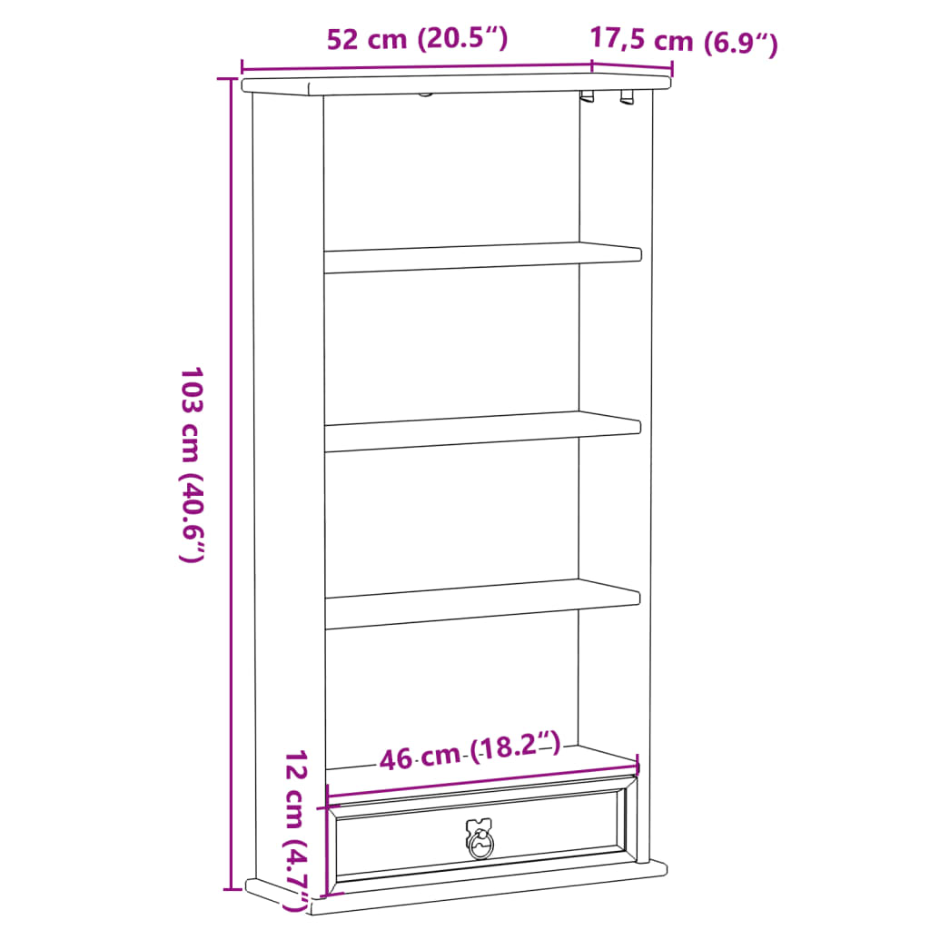 Ormarić za CD-ove Corona 52 x 17,5 x 103 cm od masivne borovine
