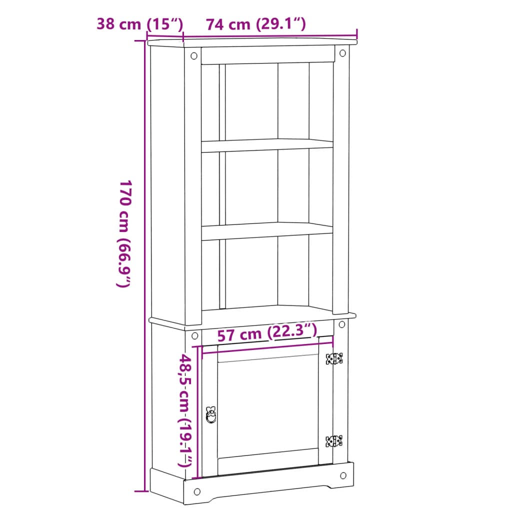 Visoka komoda Corona 74 x 38 x 170 cm od masivne borovine