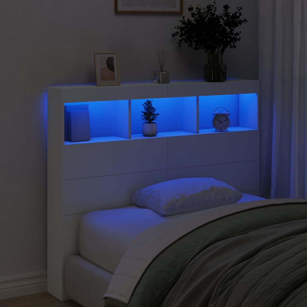Ormarić za uzglavlje s LED svjetlima bijeli 120 x 17 x 102 cm