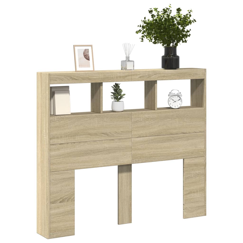 Ormarić za uzglavlje s LED svjetlima boja hrasta 120x17x102 cm