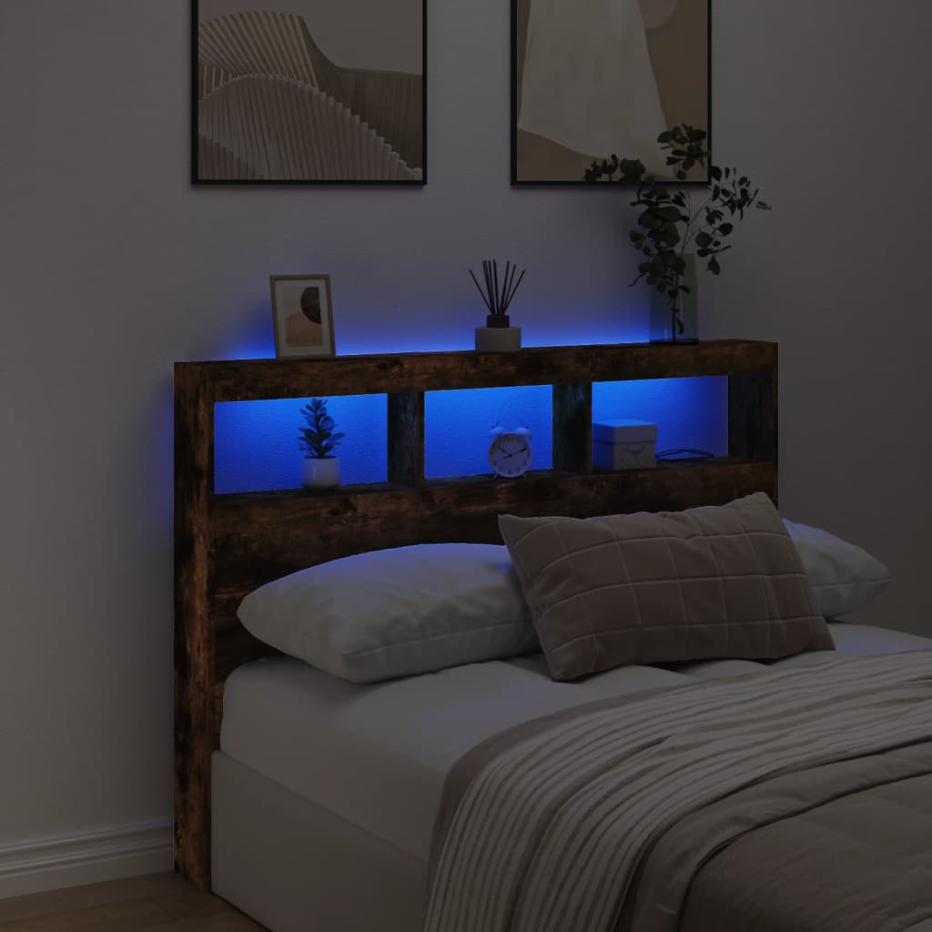 Ormarić za uzglavlje LED boja dimljenog hrasta 140x17x102 cm