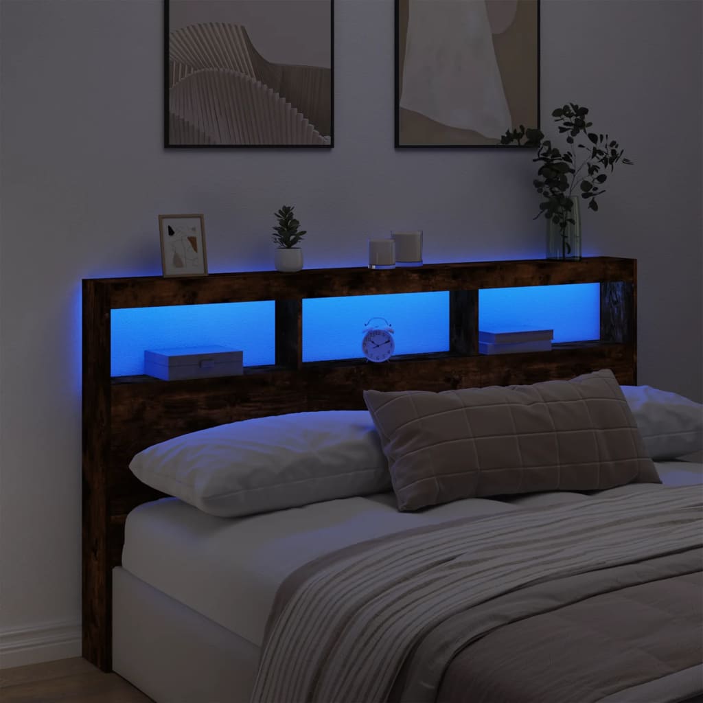 Ormarić za uzglavlje LED boja dimljenog hrasta 180x17x102 cm