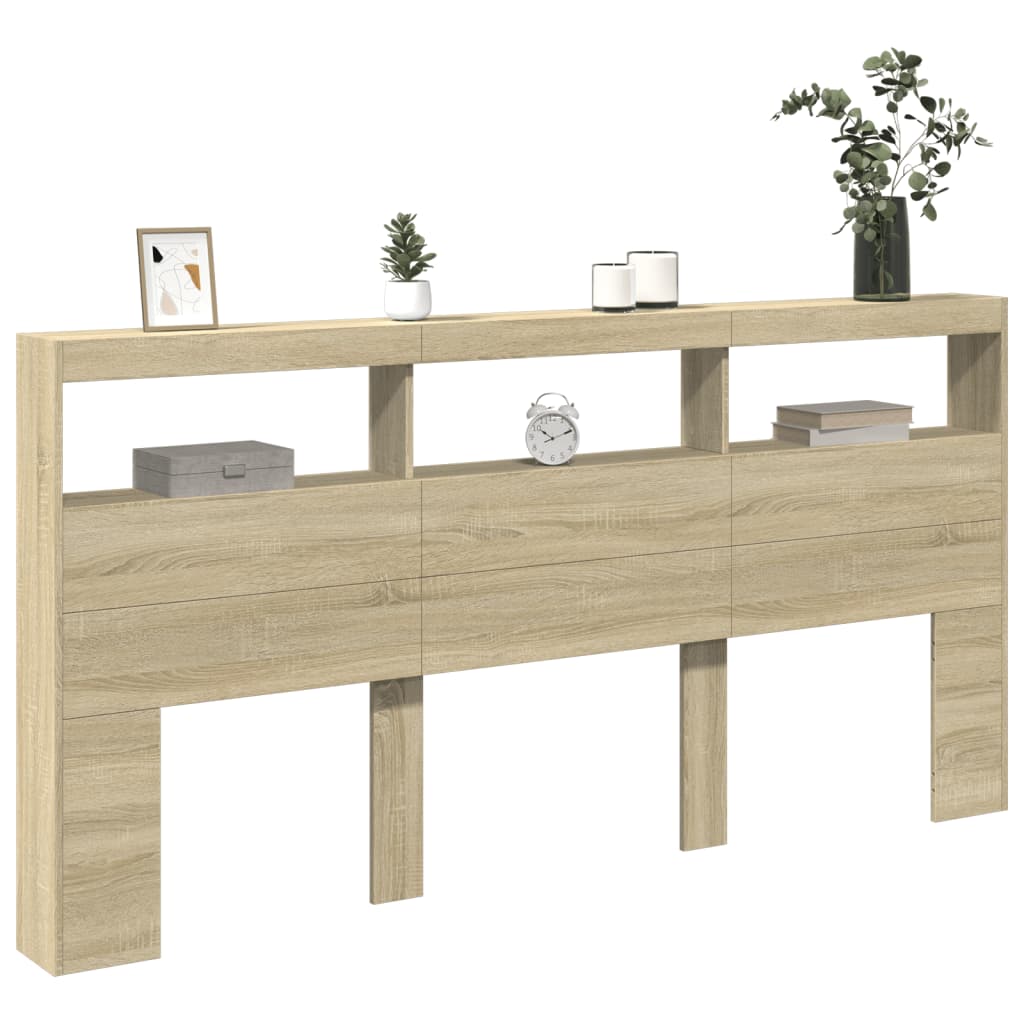 Ormarić za uzglavlje s LED svjetlima boja hrasta 200x17x102 cm