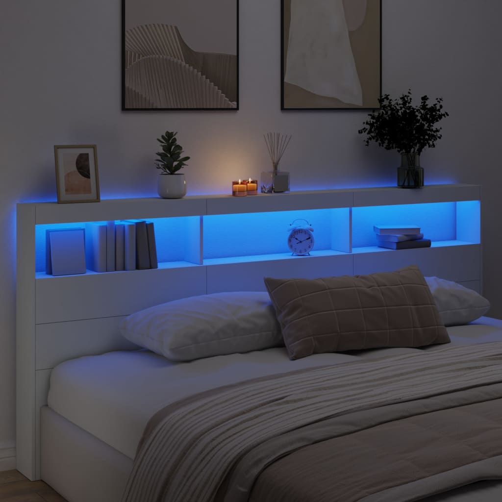 Ormarić za uzglavlje s LED svjetlima bijeli 220 x 17 x 102 cm