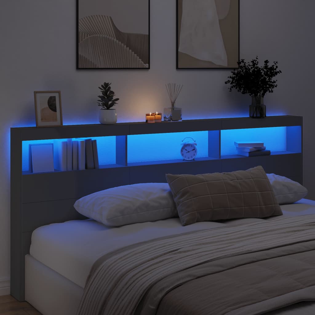 Ormarić za uzglavlje s LED svjetlima crni 220 x 17 x 102 cm