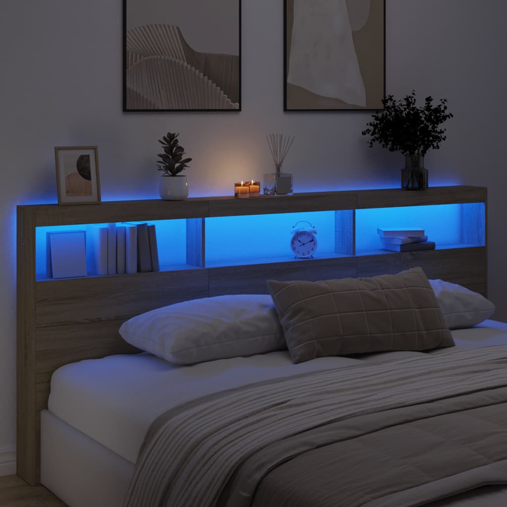 Ormarić za uzglavlje s LED svjetlima boja hrasta 220x17x102 cm