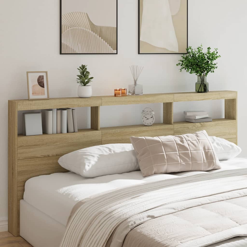 Ormarić za uzglavlje s LED svjetlima boja hrasta 220x17x102 cm