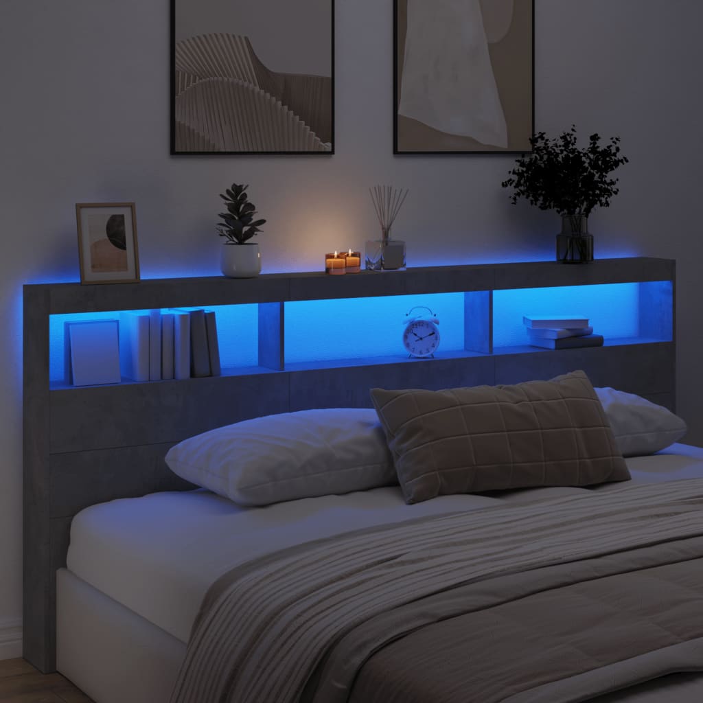 Ormarić za uzglavlje LED svjetlima boja betona 220x17x102 cm