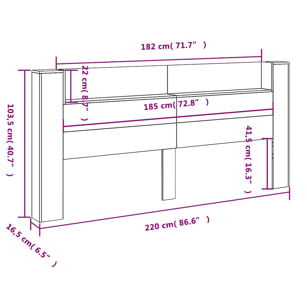 Ormarić za uzglavlje s LED svjetlima crni 220 x 16,5 x 103,5 cm