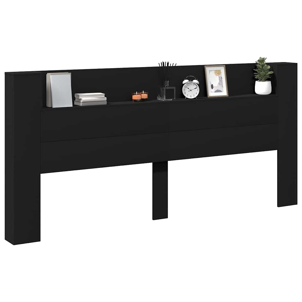 Ormarić za uzglavlje s LED svjetlima crni 220 x 16,5 x 103,5 cm