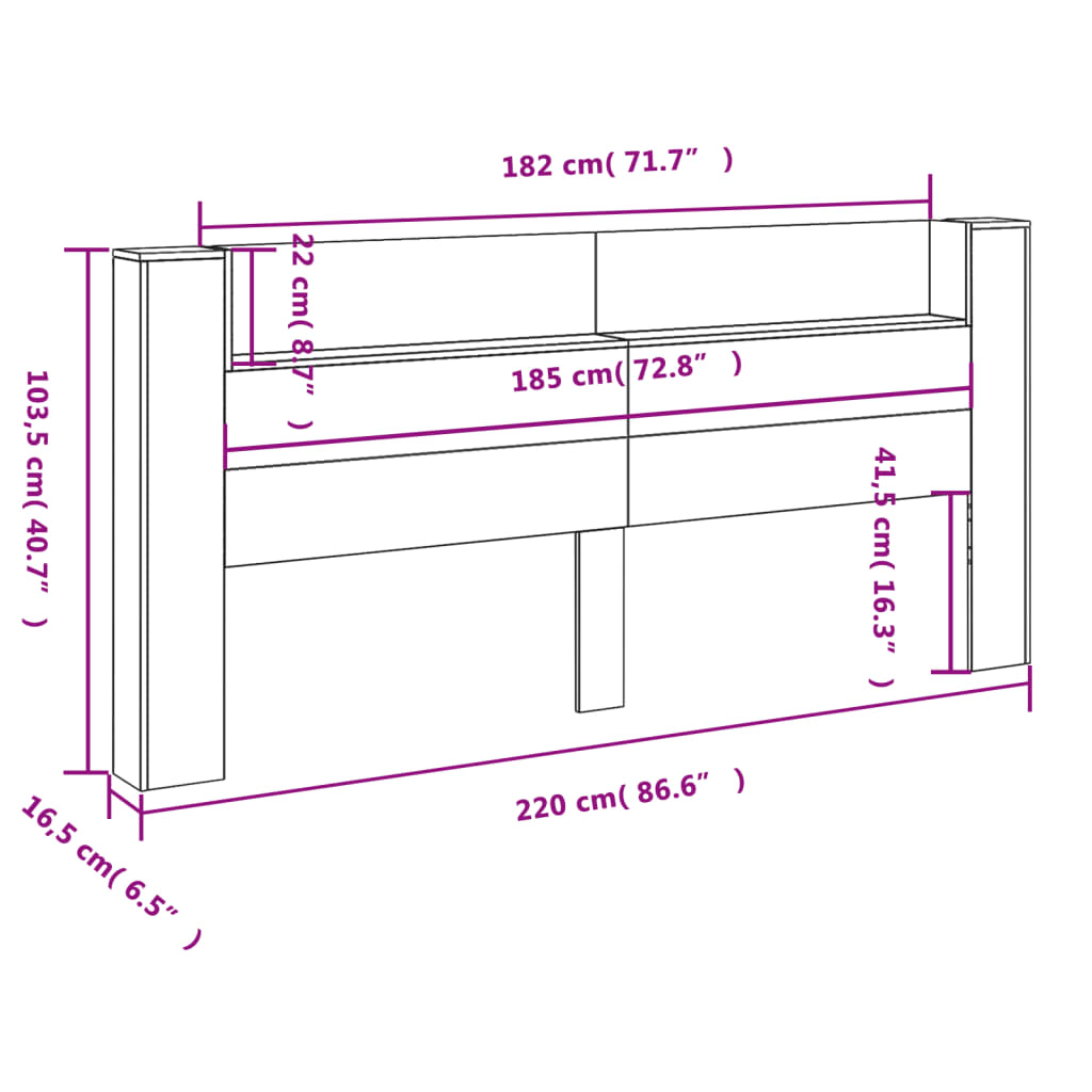 Ormarić za uzglavlje LED boja smeđeg hrasta 220x16,5x103,5 cm