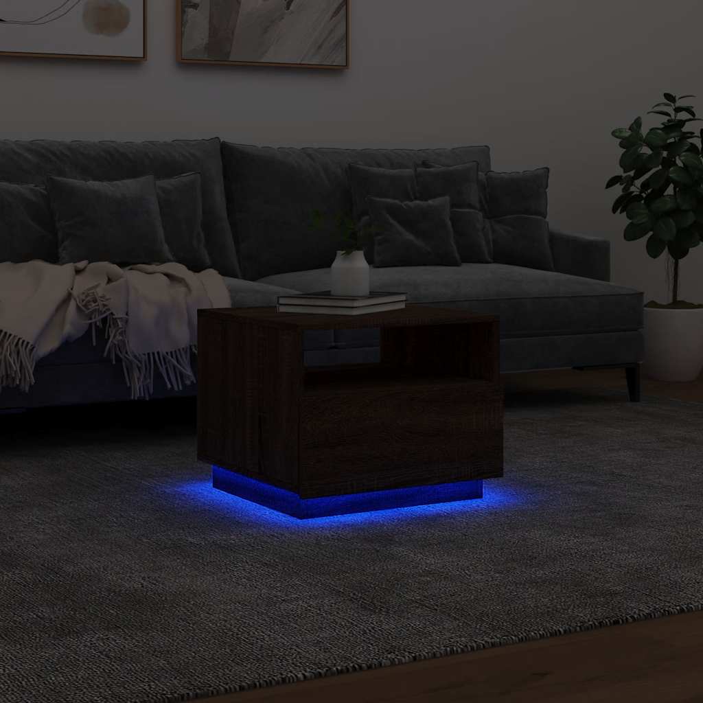 Stolić za kavu s LED svjetlima smeđi hrast 50x49x40 cm