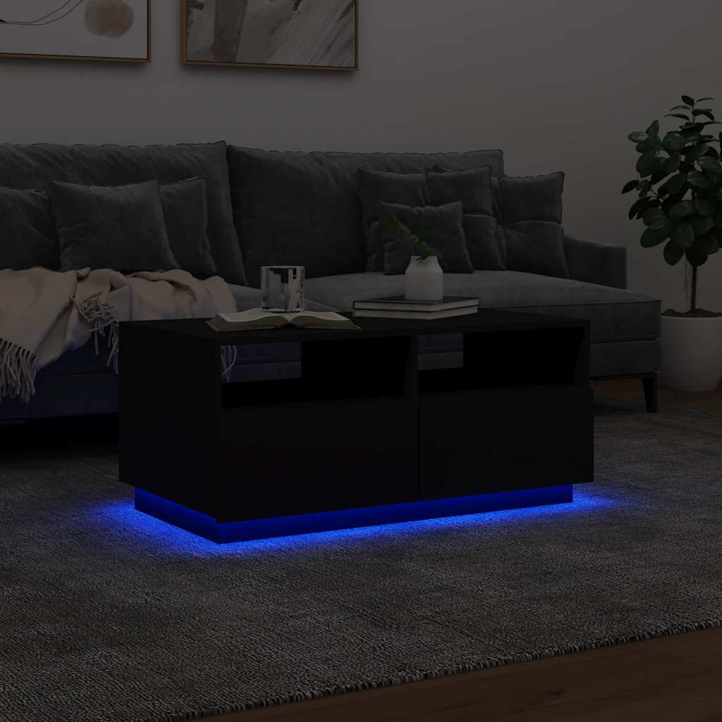 Stolić za kavu s LED svjetlima crni 90x49x40 cm