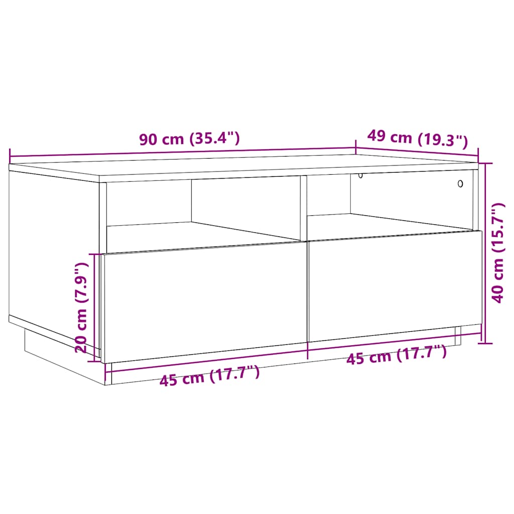 Stolić za kavu s LED svjetlima boja hrasta sonome 90x49x40 cm