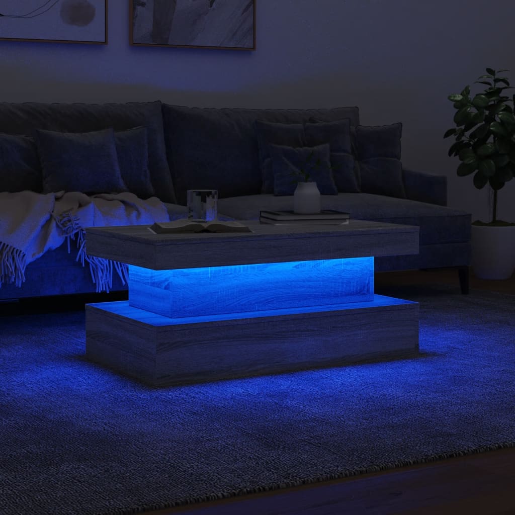 Stolić za kavu s LED svjetlima siva boja hrasta 90 x 50 x 40 cm