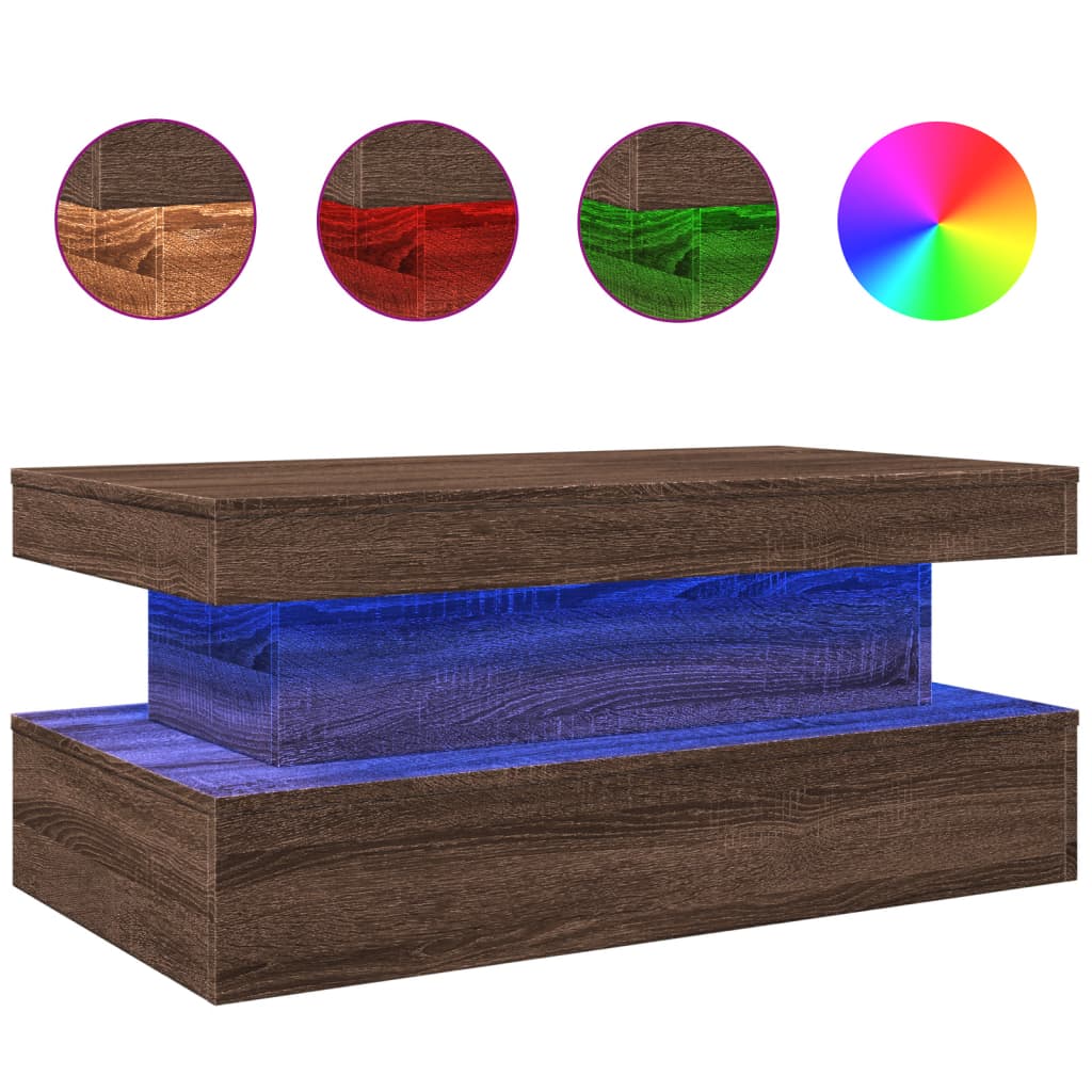 Stolić za kavu s LED svjetlima smeđa boja hrasta 90x50x40 cm