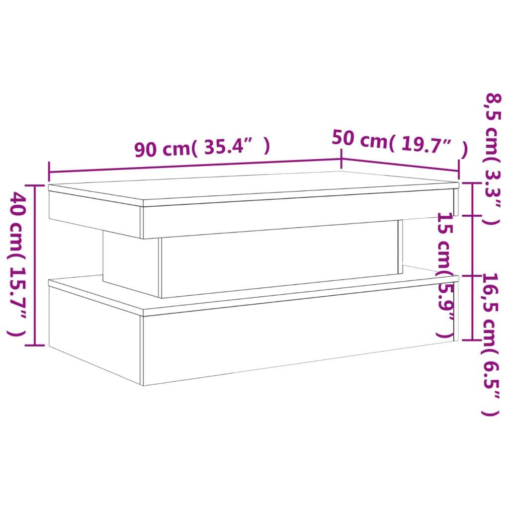 Stolić za kavu s LED svjetlima smeđa boja hrasta 90x50x40 cm