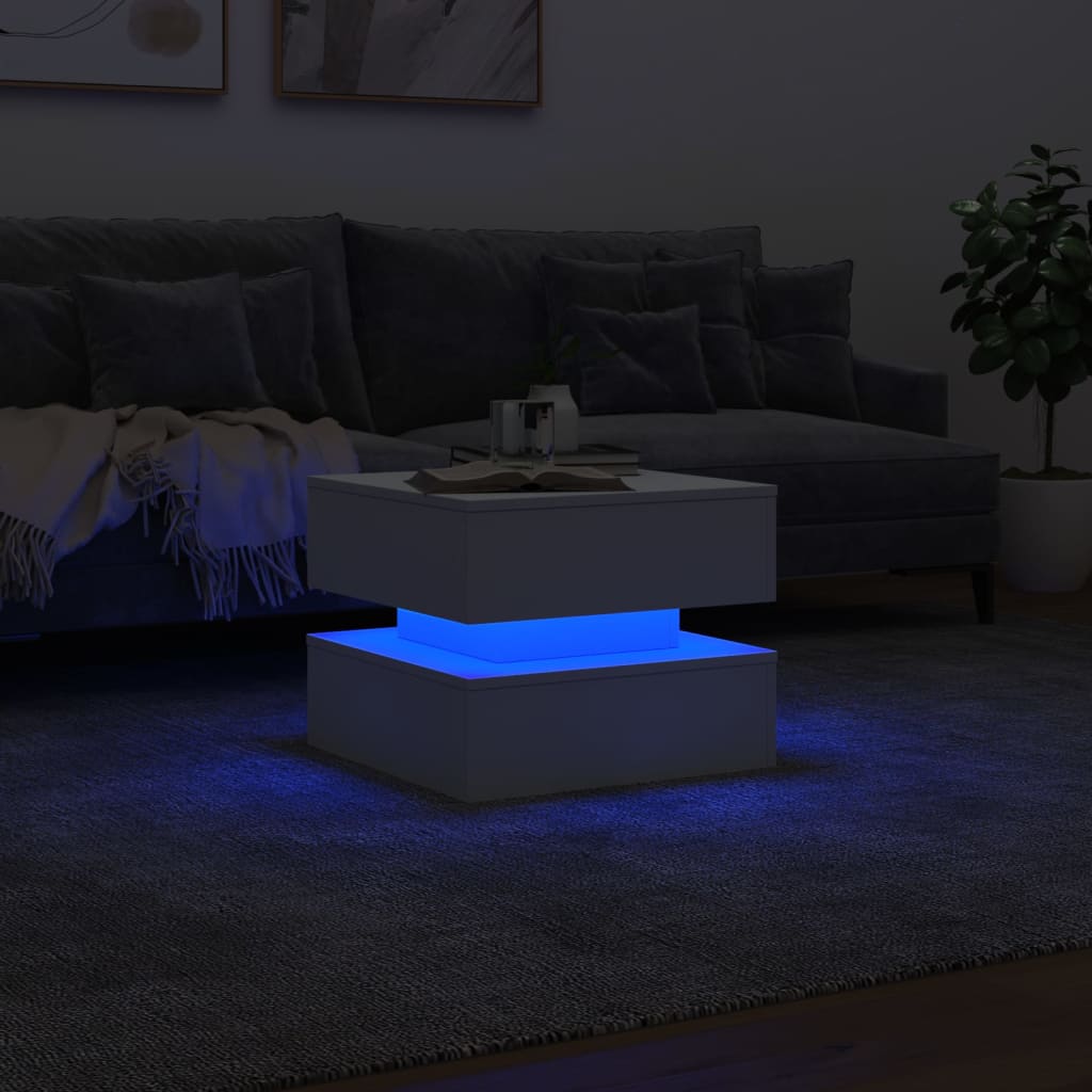 Stolić za kavu s LED svjetlima bijeli 50 x 50 x 40 cm