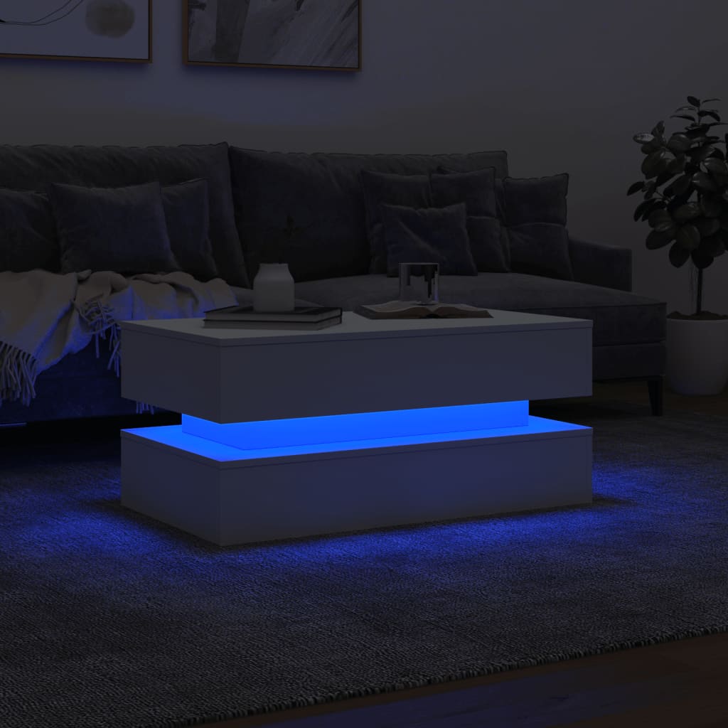 Stolić za kavu s LED svjetlima bijeli 90 x 50 x 40 cm