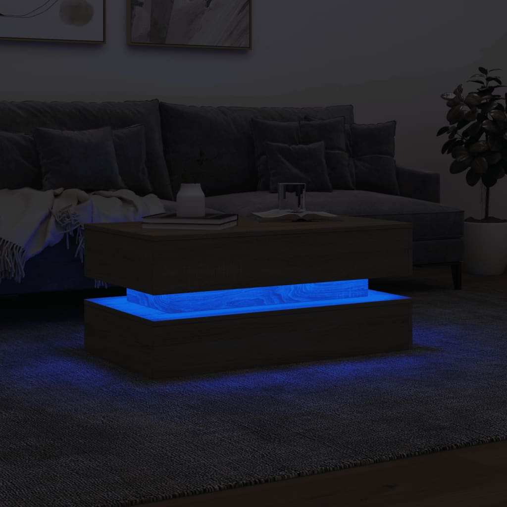 Stolić za kavu s LED svjetlima boja hrasta 90 x 50 x 40 cm