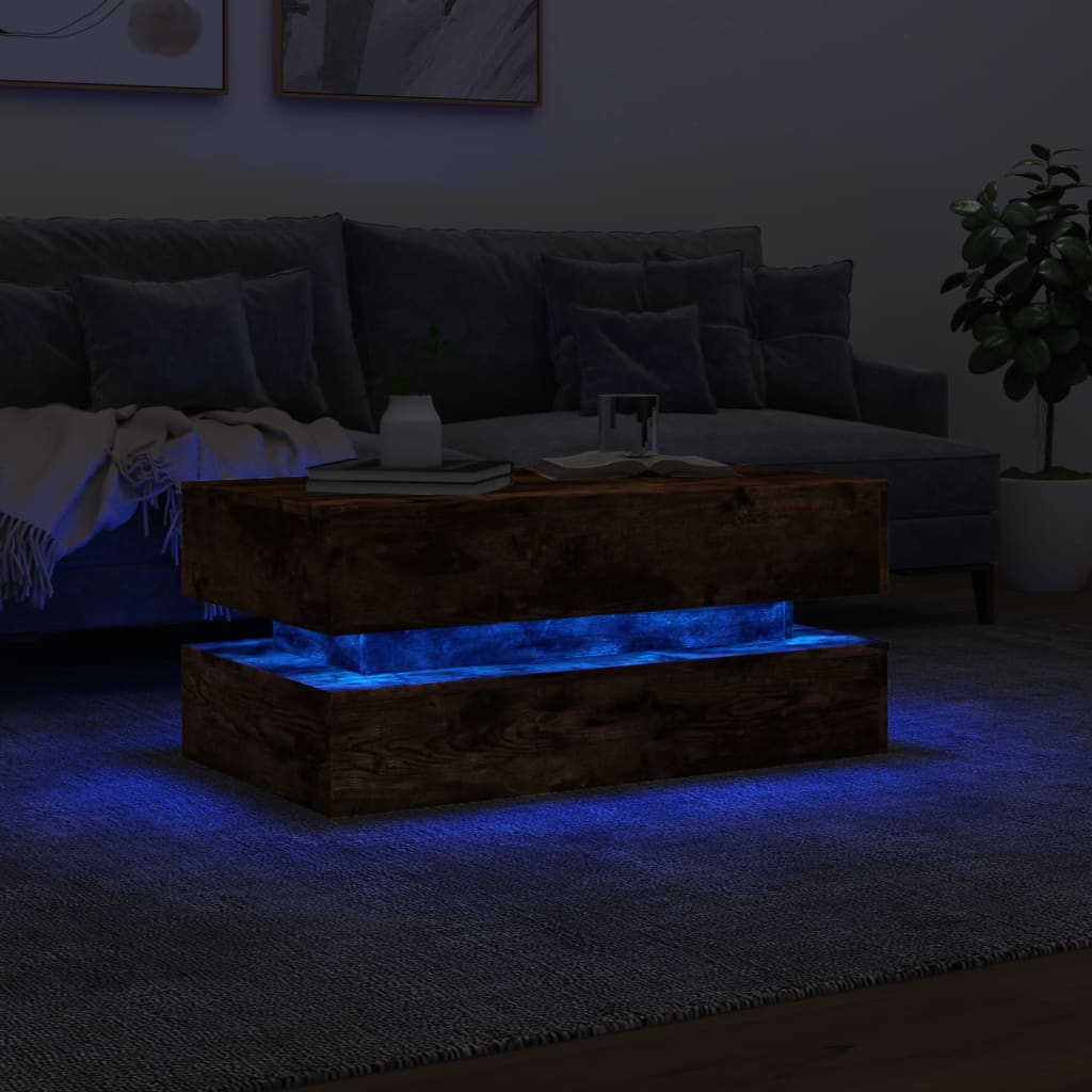 Stolić za kavu s LED svjetlima boja hrasta 90 x 50 x 40 cm