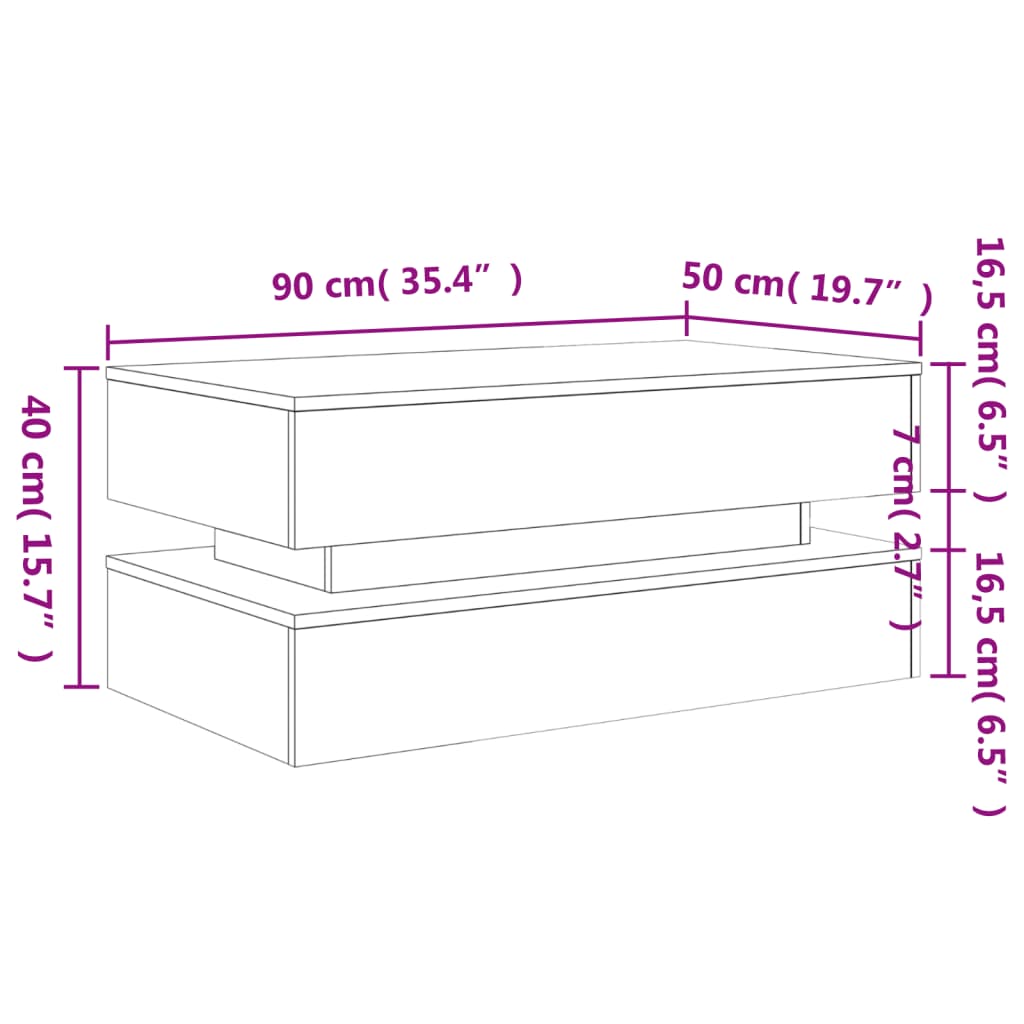 Stolić za kavu s LED svjetlima siva boja hrasta 90 x 50 x 40 cm